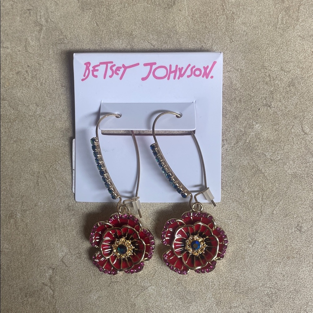 Betsey Johnson Red and Gold Flower Earrings